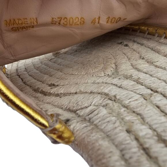 Gucci GG Quilted Leather Espadrille Flat Slide Sandal Size 41 US 11 Gold Leather - Picture 10 of 11